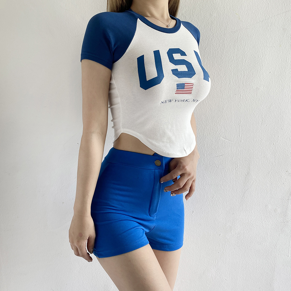 에스에이 슬림핏 나그랑 배색 허리 언발 반팔 크롭티셔츠 3color - 상세 이미지 5