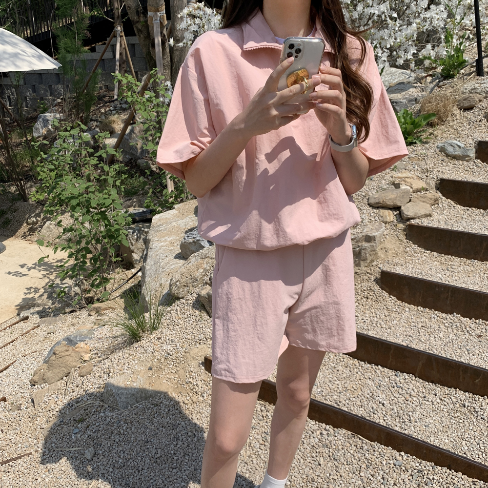여름 반바지 아노락 여성트레이닝세트 여자 츄리닝 상하 세트 캠핑룩 엄마등원룩 원마일웨어 - 상세 이미지 4