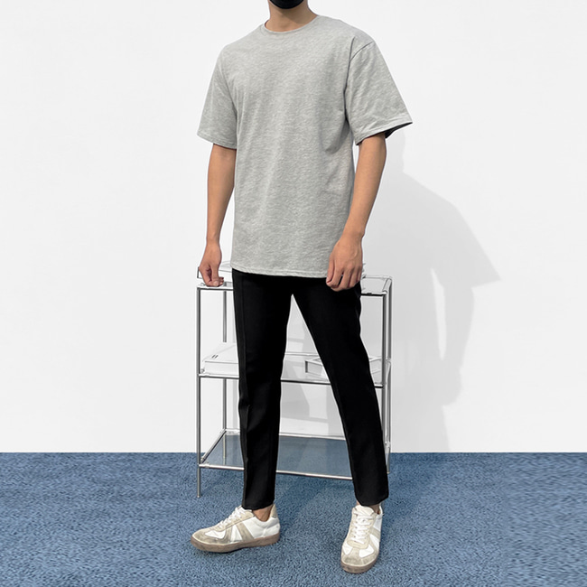 1+1 남자 오버핏 향균 레이어드 반팔티 화이트 블랙 그레이 - 상세 이미지 5