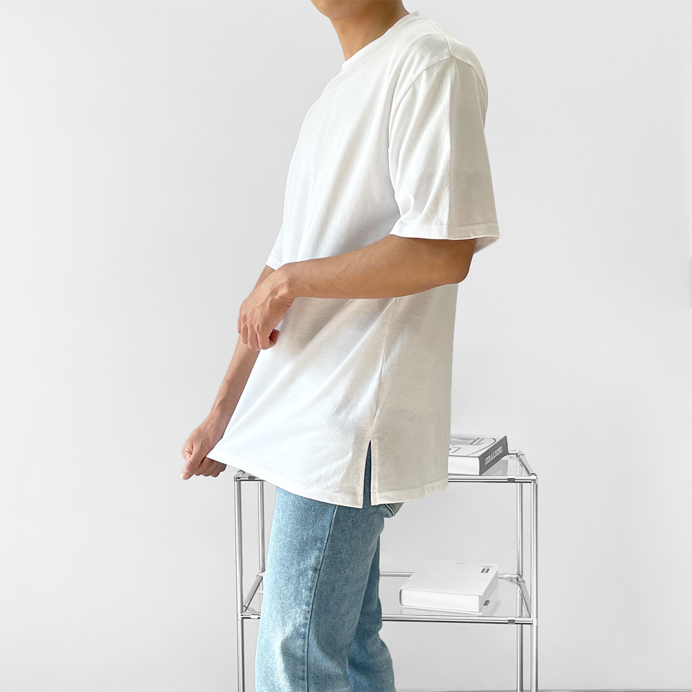 남자 1+1 향균 레이어드 오버핏 옆트임 무지 기본 반팔 이너티셔츠 화이트 블랙 그레이 - 상품 이미지