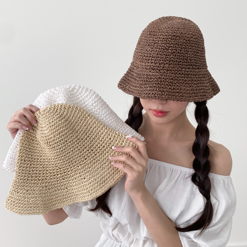 슬리미 라피아 밀짚 버킷햇 모자 3color 상세 이미지 2