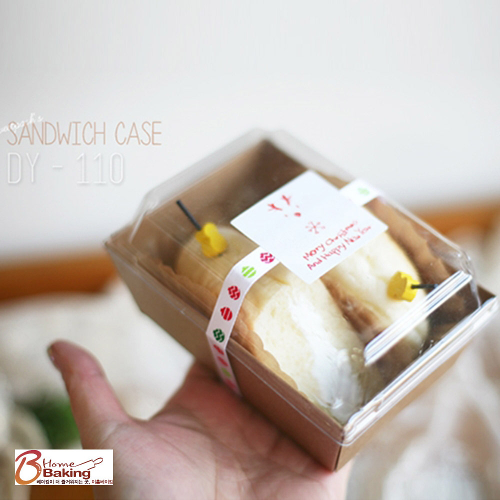 크라프트 미니 샌드위치케이스 도시락 트레이 종이용기 김밥 만두 크로플 테이크아웃 포장상자 - 상품 이미지