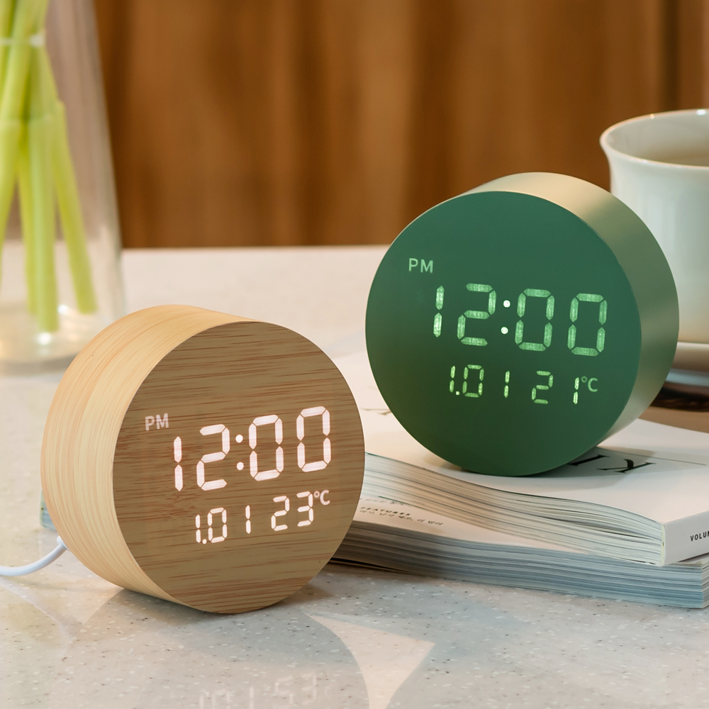 플라이토 문폴 우드 인테리어 LED 탁상시계 디지털 알람 전자 무소음 예쁜 테이블 책상 협탁 시계