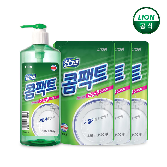 참그린 콤팩트 고농축 주방세제 600g 본품+500g 리필x3개 / 기름기제거 캠핑세제