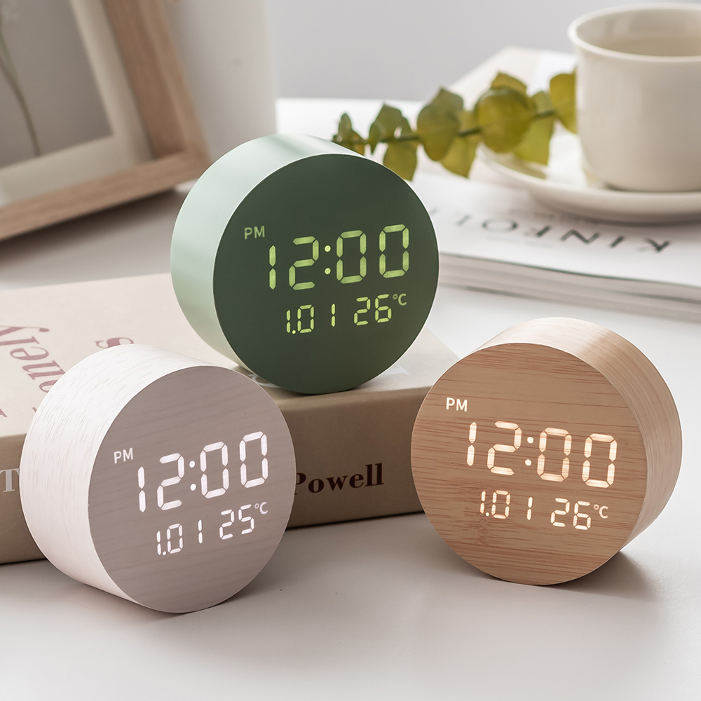 플라이토 문폴 우드 인테리어 LED 탁상시계 디지털 알람 전자 무소음 예쁜 테이블 책상 협탁 시계