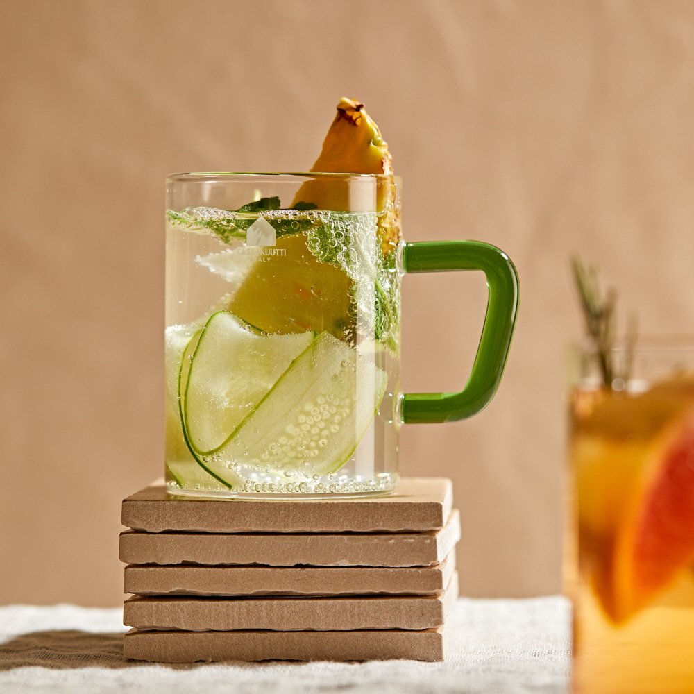 까사무띠 이중 내열 유리컵 더블월 홈카페 맥주잔 / 350ml, 2개, 콰드로그린