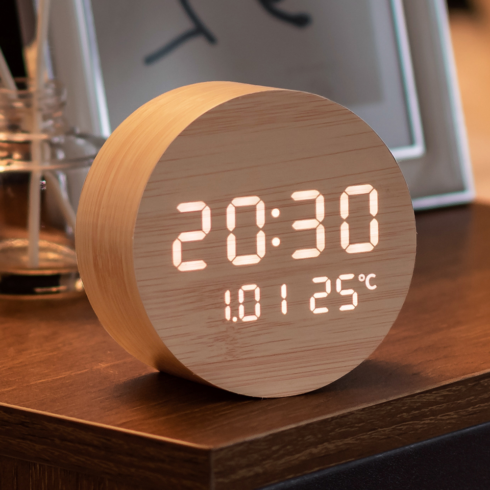플라이토 문폴 우드 인테리어 LED 탁상시계 디지털 알람 전자 무소음 예쁜 테이블 책상 협탁 시계