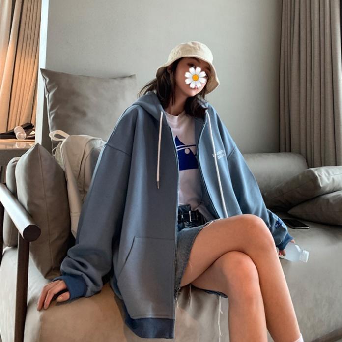 커플 교복후드집업 남자 오버핏 얇은 회색후드집업 - 메인 이미지