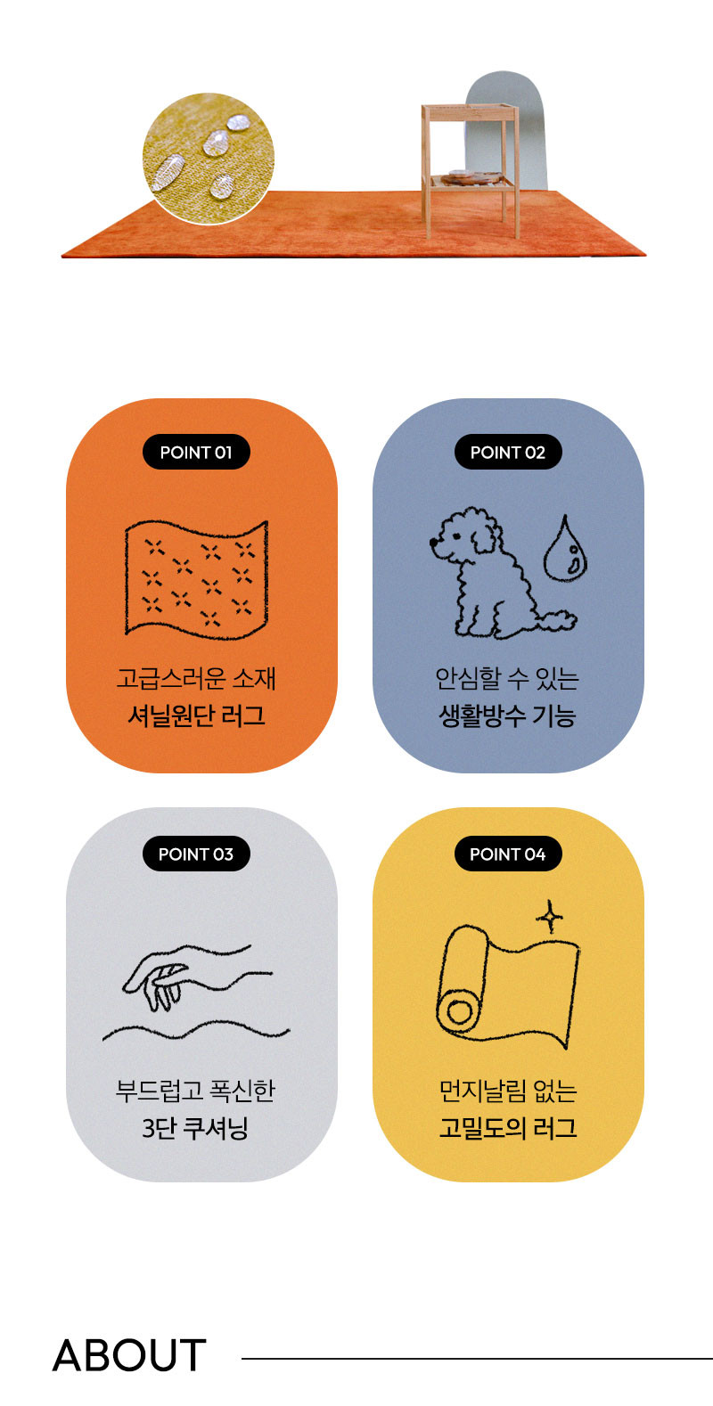 터치프루프 먼지없는 생활 방수 카페트 러그 거실 바닥 150x200 판매처 상세 정보 이미지 3