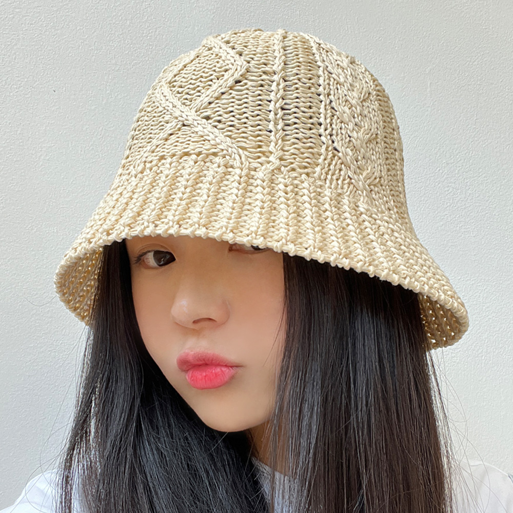 데일리 꽈배기 여름 니트 버킷 여성 플로피햇 벙거지 - 상품 이미지