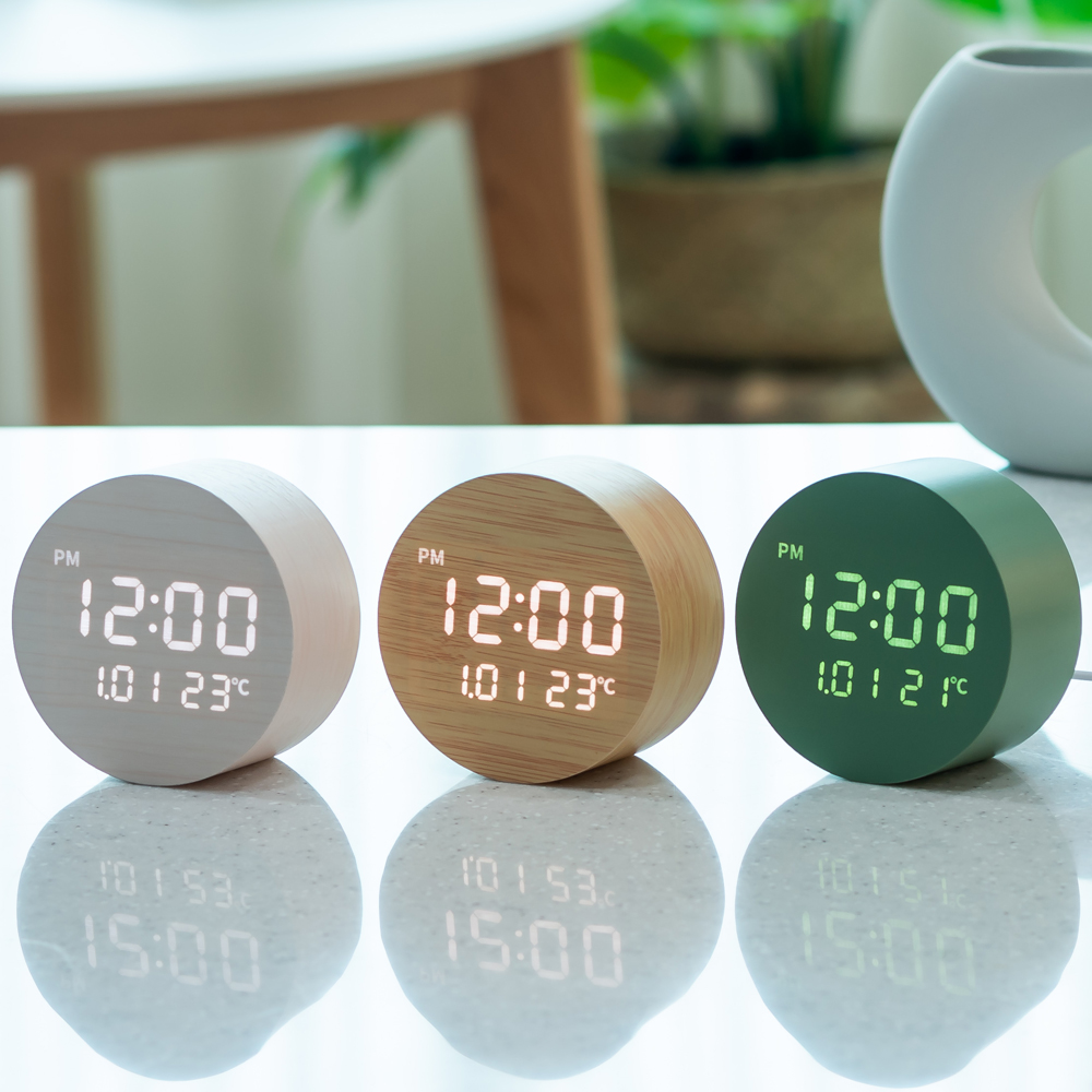 플라이토 문폴 우드 인테리어 LED 탁상시계 디지털 알람 전자 무소음 예쁜 테이블 책상 협탁 시계