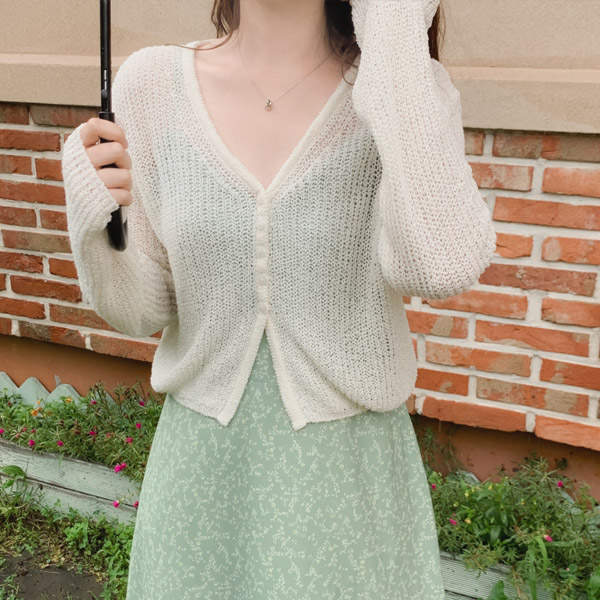 허브 부클 버튼 트임 여리핏 니트 가디건 cd2507