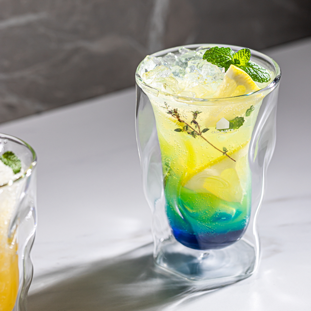 까사무띠 이중 내열 유리컵 더블월 홈카페 맥주잔 / 450ml, 2개, 이엘로(L)