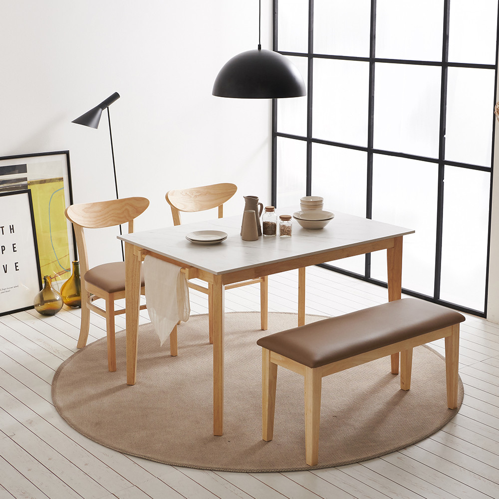 보니애가구 라일라 1400 통세라믹 원목 프레임 4인용 식탁 세트 쿠션벤치형