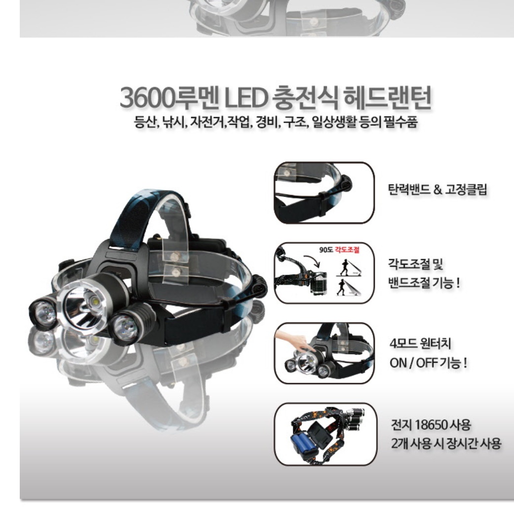 낚시용 등산용 헤드랜턴 밴드형 헤드라이트 머리 전등 - 상세 이미지 2