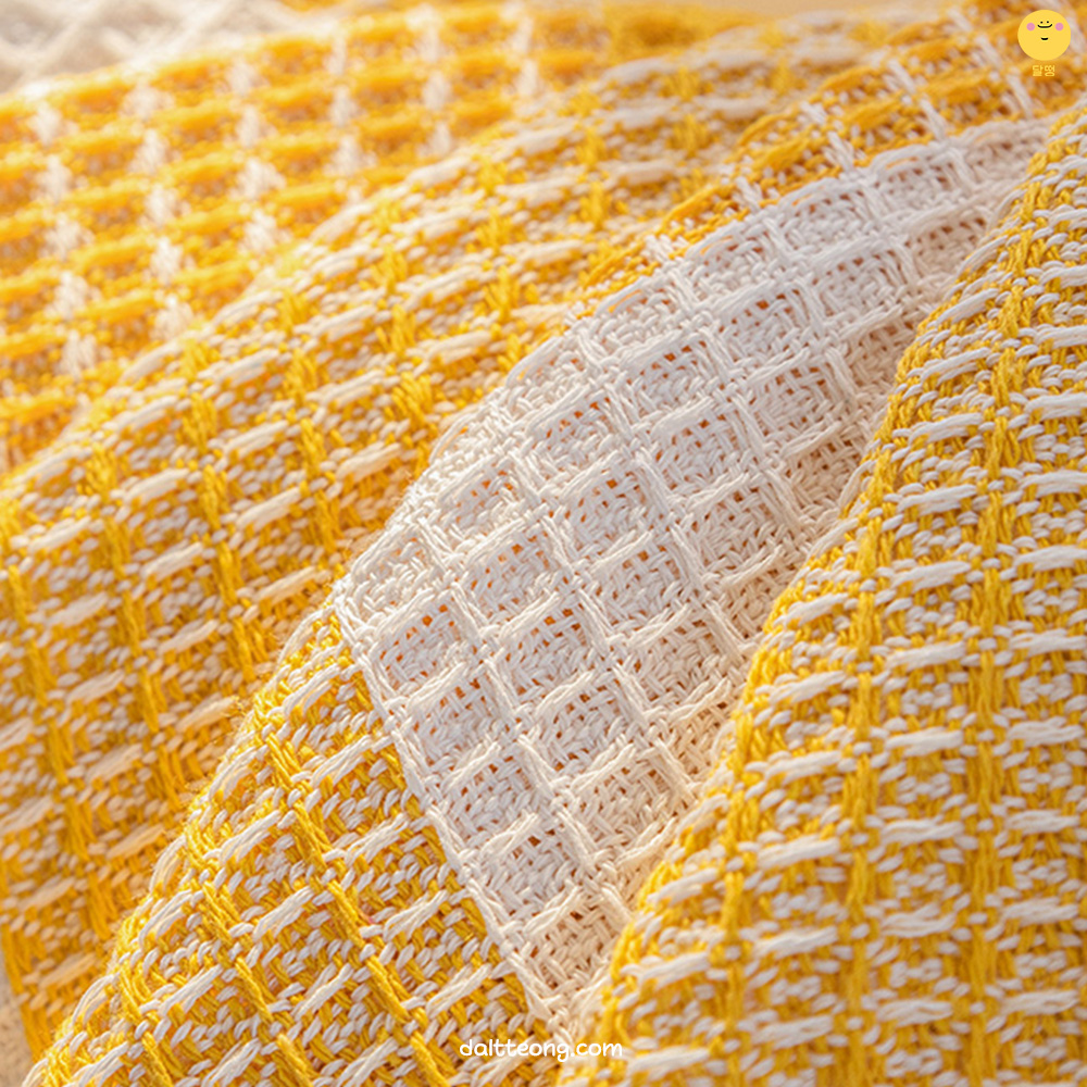 달떵 사계절 인견 시어서커 옐로우 체크 쇼파 커버 천갈이 덮개 패드 블랭킷 180x180