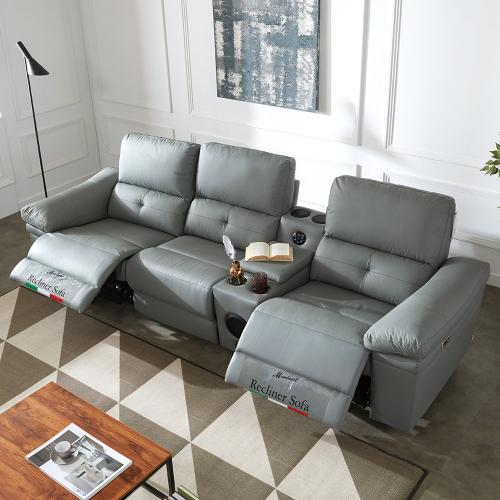 스코나 피르카 이태리 천연 면피 가죽 4인 컵홀더 전동 리클라이너 소파