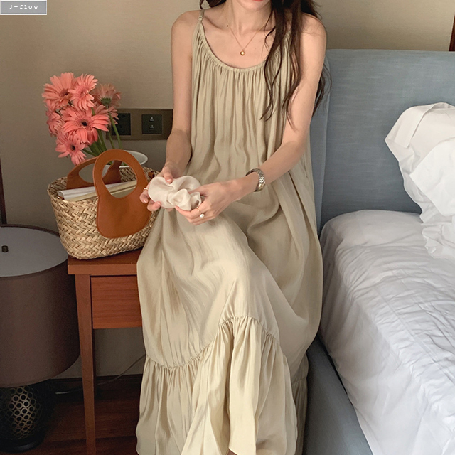카이 나시 펄 실키 루즈핏 맥시 롱원피스 3col 봄 여름 뒷매듭 끈 민소매 제이플로우 이미지 6