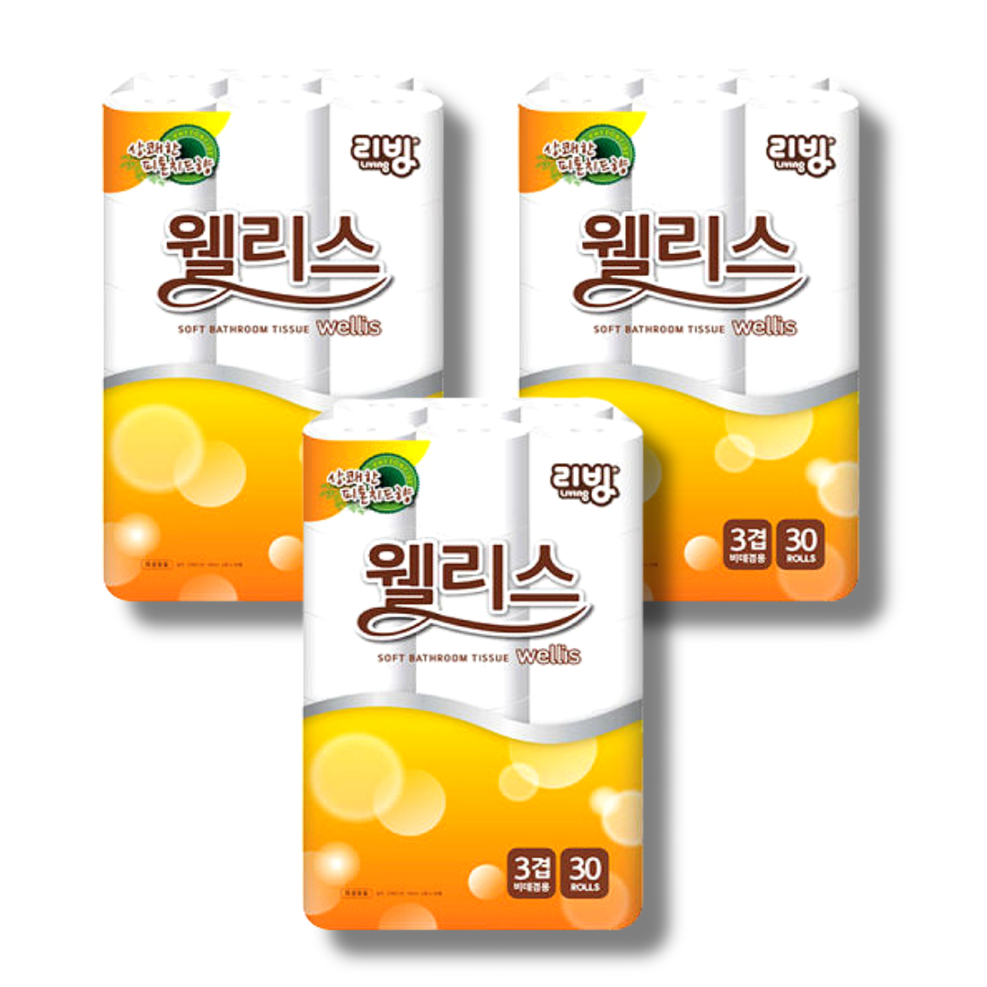 리빙 웰리스 화장지 3겹 데코 30롤 27m 물에잘녹는 피톤치드향 x3팩 : 한일화장지