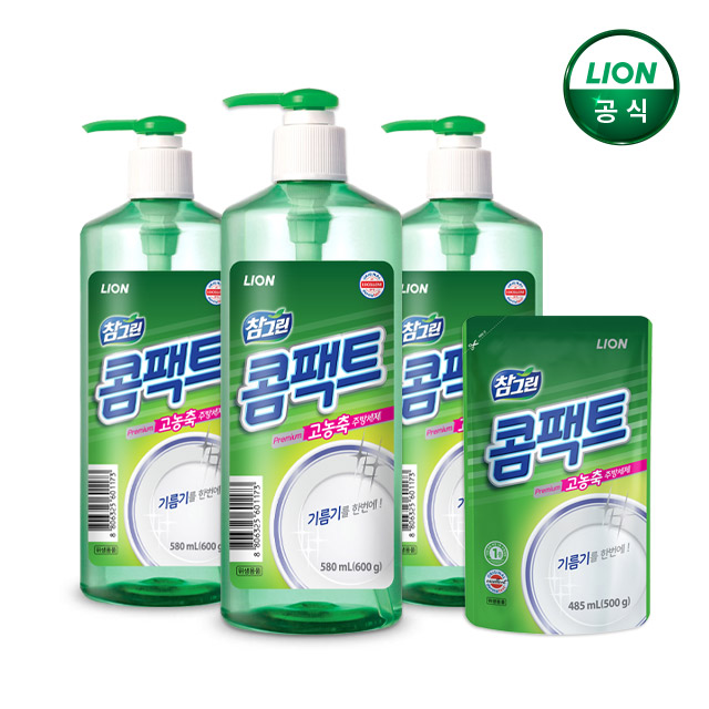 참그린 고농축 주방세제 콤팩트 600g 본품x3개+리필 증정