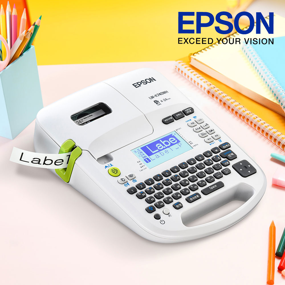 엡손 LW-K740WH 사무용 PC연결 휴대용 라벨 프린터 네임스티커 테이프포함