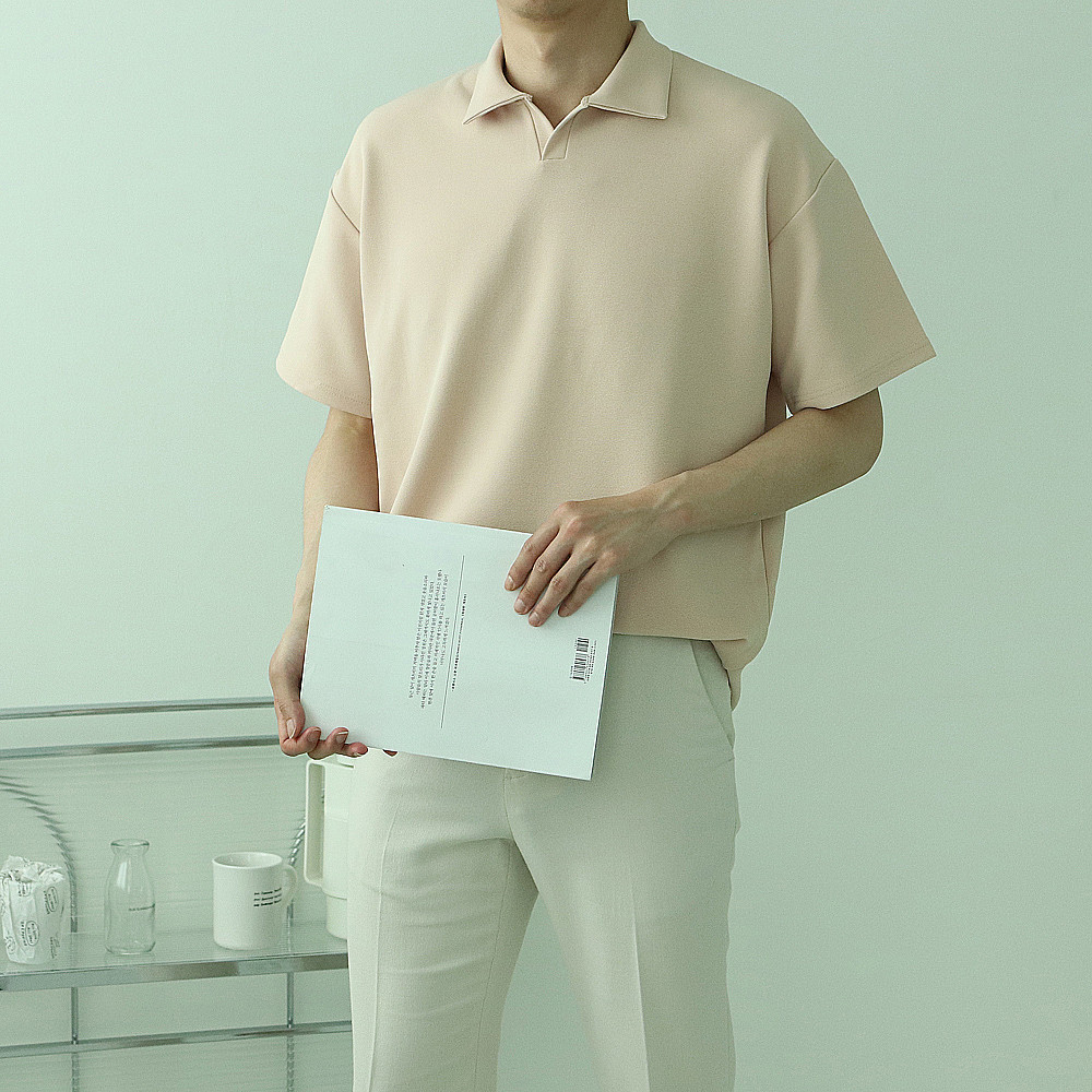 남자반팔티 오버핏 구김없는 헨리넥 남성반팔카라티