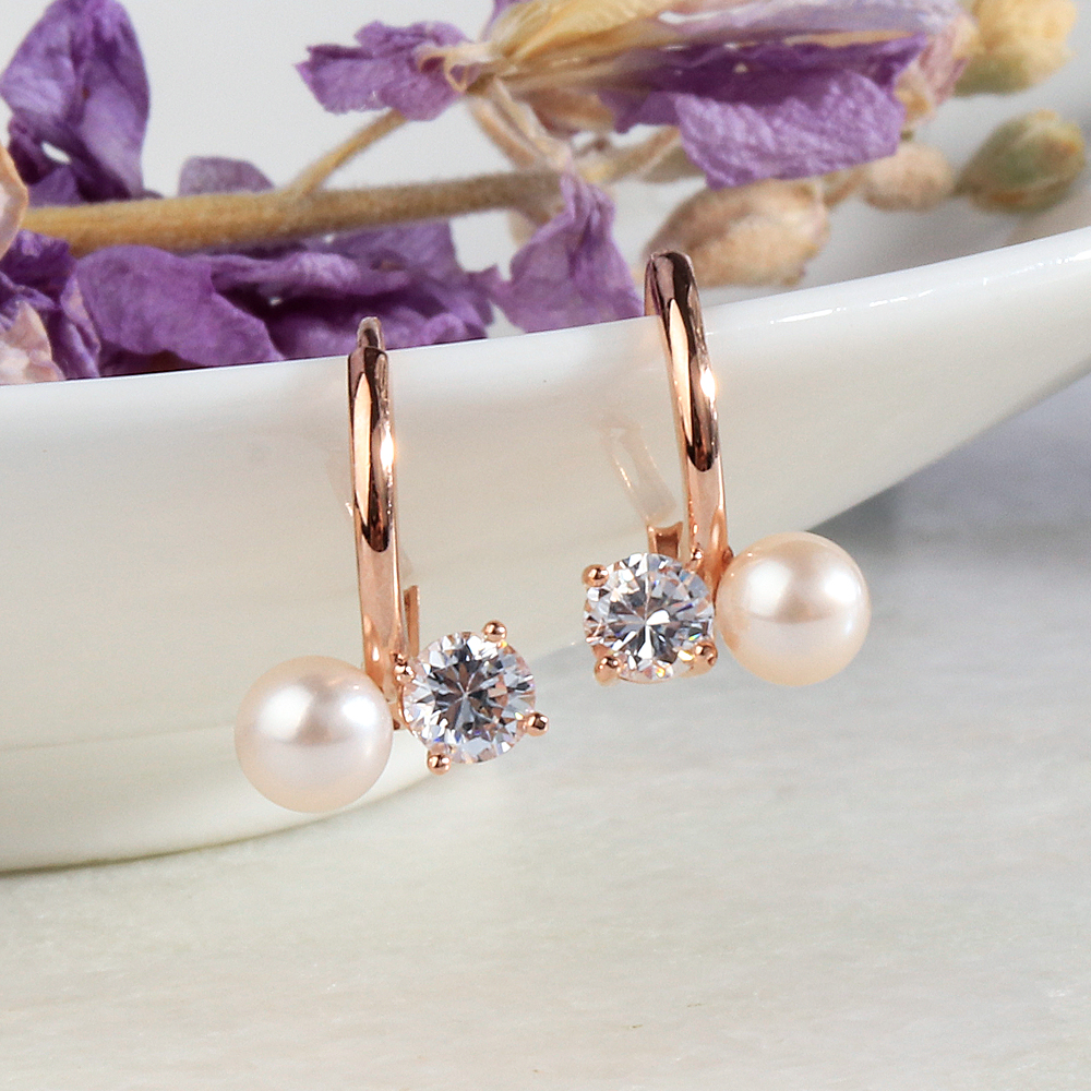 천연 담수 진주 큐빅 더블 귀걸이 결혼식 하객 데이트 생일 여자 친구 선물 듀오 탄생석
