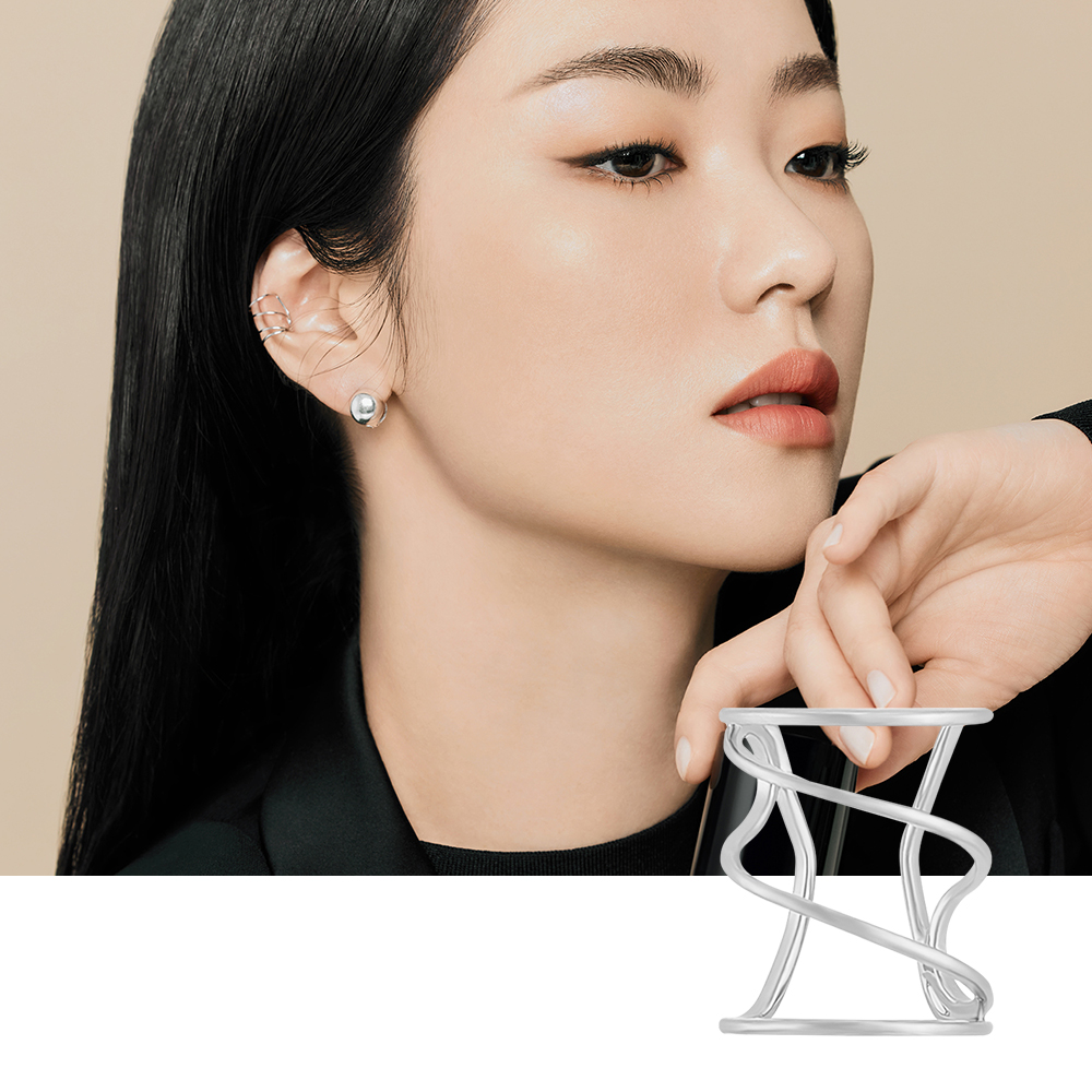 폴브리알 웨이브 라인 이어커프 귀안뚫는귀걸이 남자 귀찌 전여빈 PDBE0158 - 메인 이미지