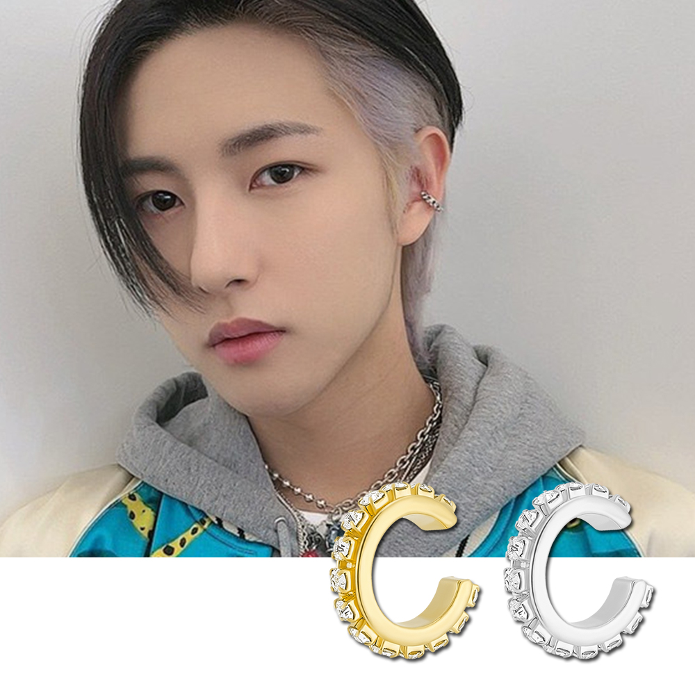 NCT 런쥔 폴브리알 큐빅라인 이어커프 연예인 귀안뚫는 귀걸이 남자 귀찌 PDBE0152 - 메인 이미지