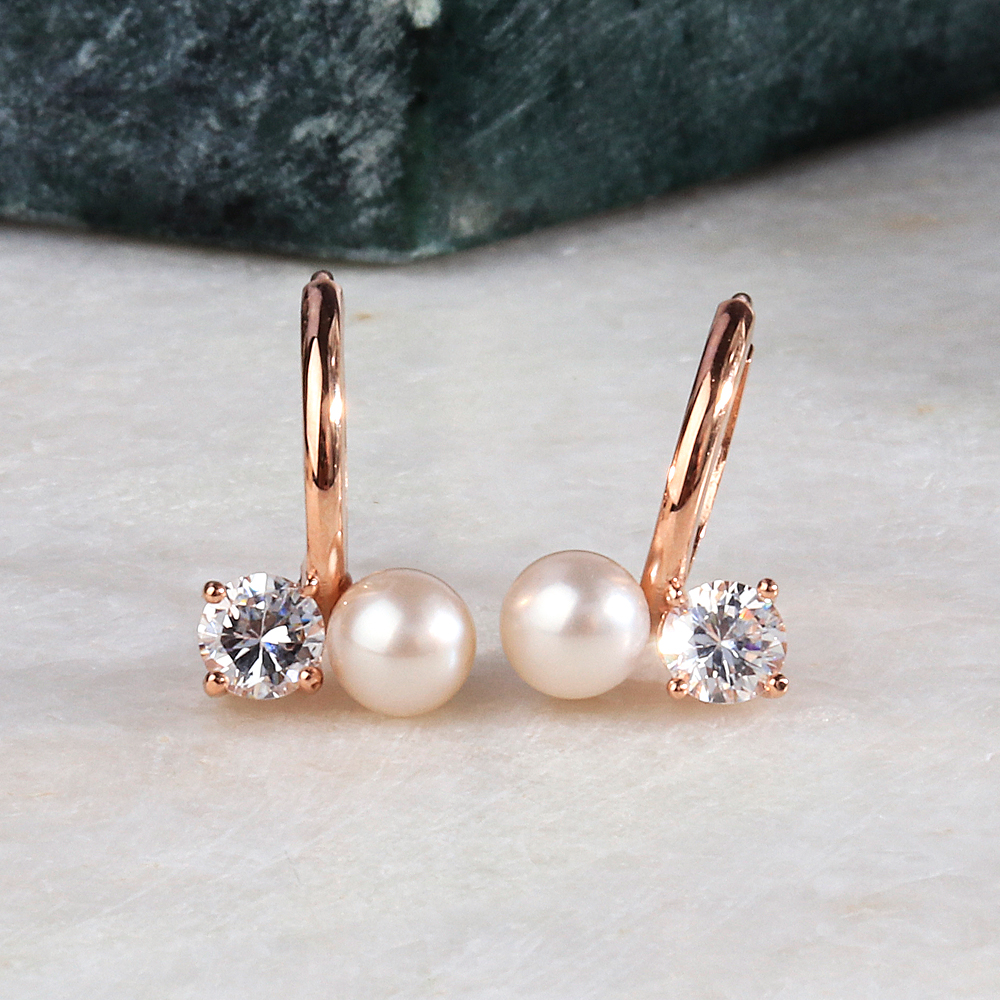 천연 담수 진주 큐빅 더블 귀걸이 결혼식 하객 데이트 생일 여자 친구 선물 듀오 탄생석