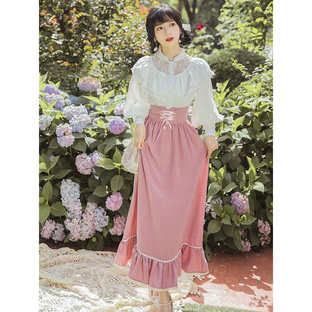 경성의복 대여 화이트+핑크 개화기의상 졸업사진컨셉 스냅촬영 개화기 졸사 투피스원피스 이미지 4