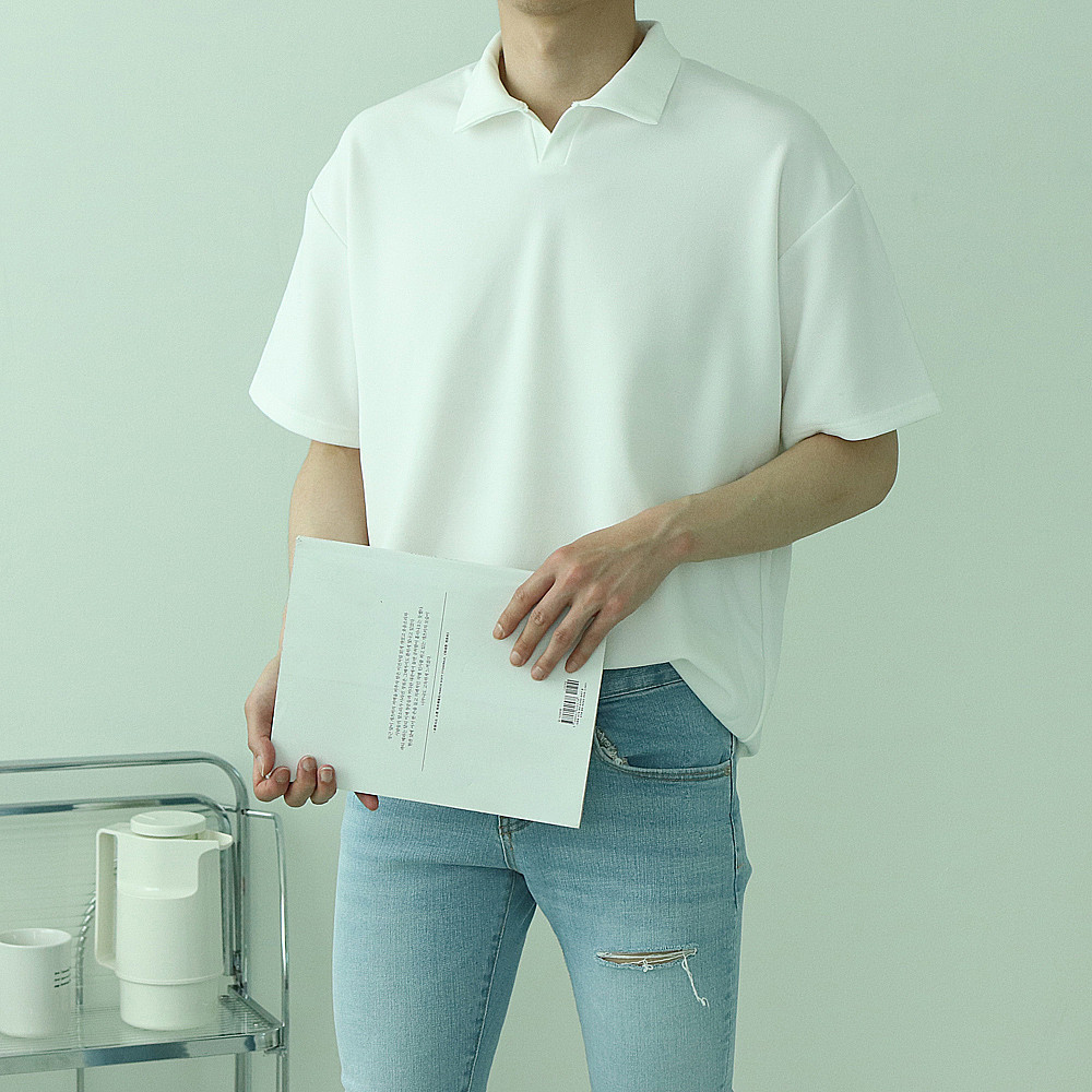 남자반팔티 오버핏 구김없는 헨리넥 남성반팔카라티 - 상세 이미지 3