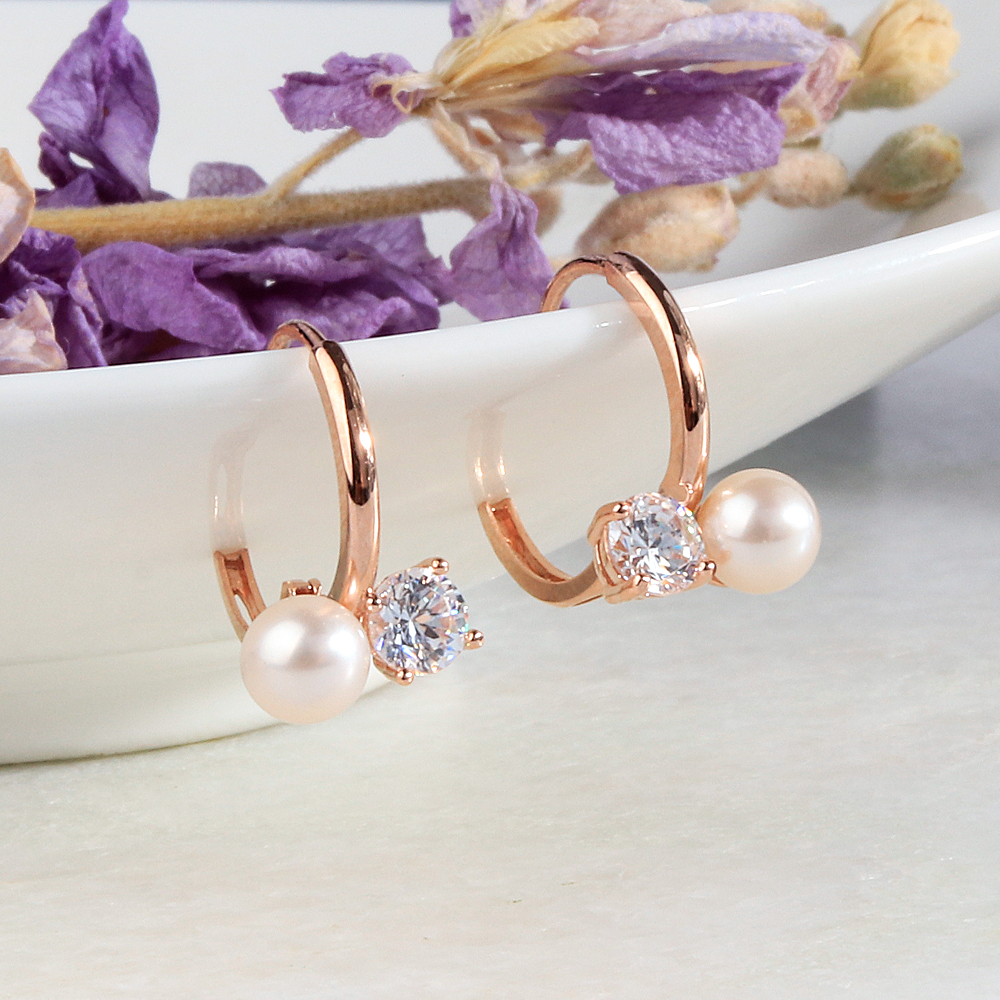 천연 담수 진주 큐빅 더블 귀걸이 결혼식 하객 데이트 생일 여자 친구 선물 듀오 탄생석