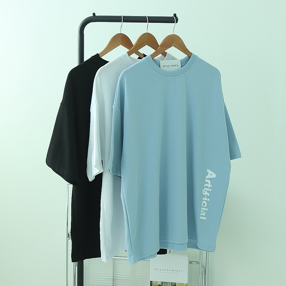 남자반팔티 오버핏 레터링 7부 커플반팔티 - 상품 이미지