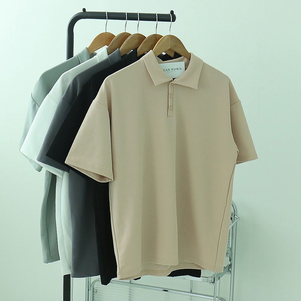 1+1 남자반팔티 구김없는 오버핏 헨리넥반팔 - 상품 이미지