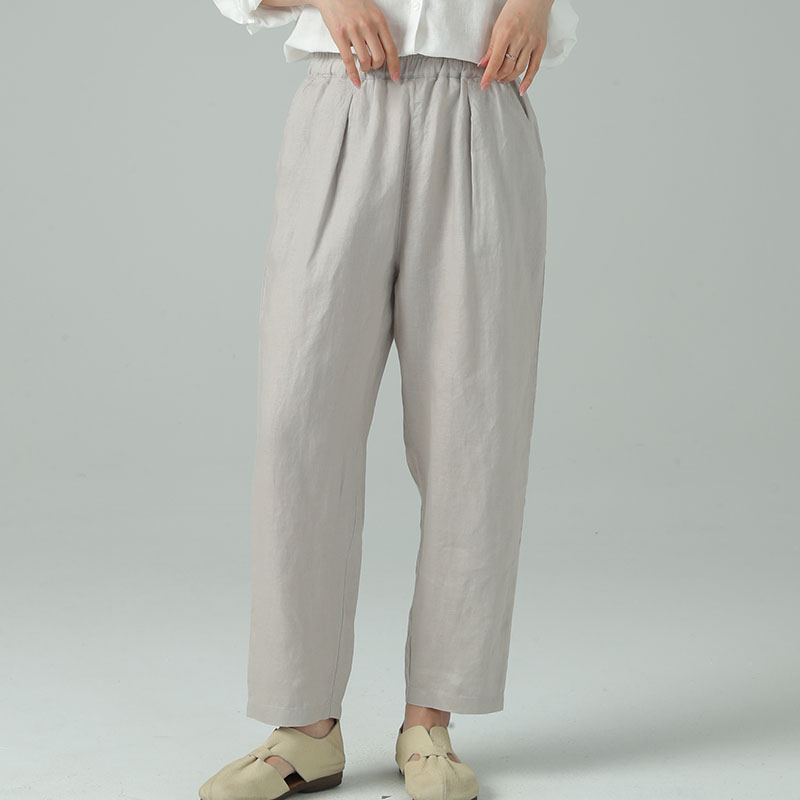 하마마스 여름 린넨 9부 허리끈 밴딩팬츠 - 상세 이미지 2