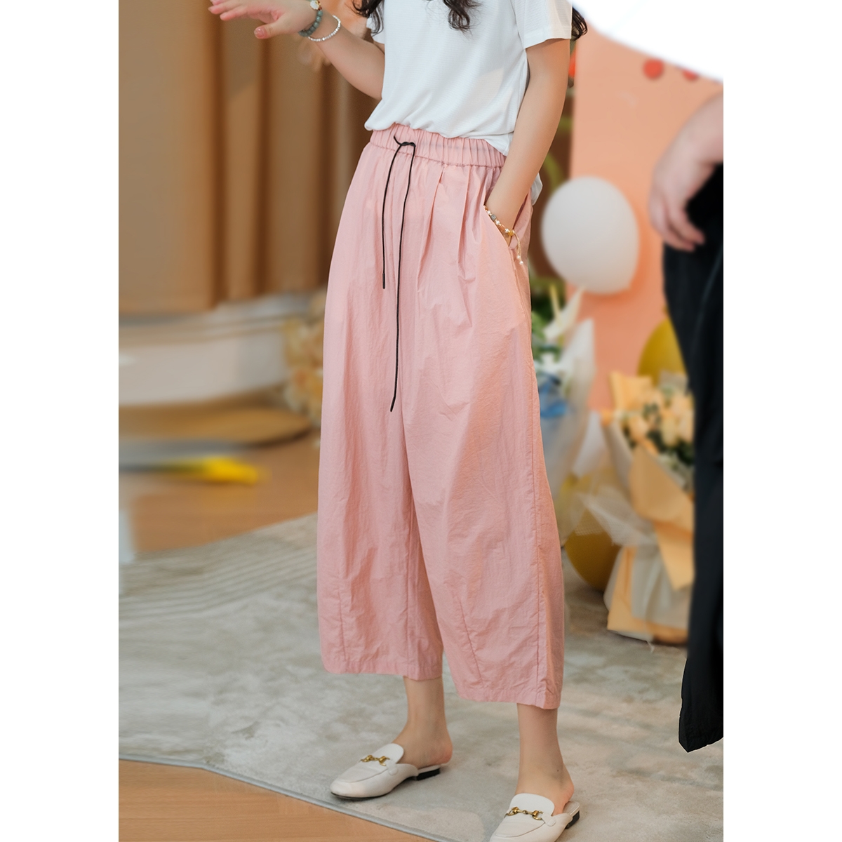 하마마스 한여름 밴딩 9부 파스텔 팬츠 66 77미시옷 - 상품 이미지