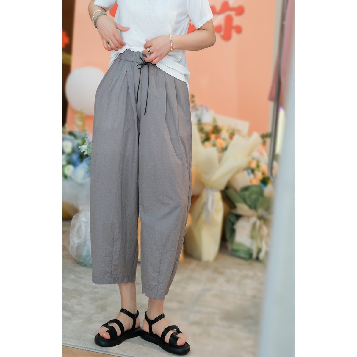 하마마스 한여름 밴딩 9부 파스텔 팬츠 66 77미시옷 - 상세 이미지 5