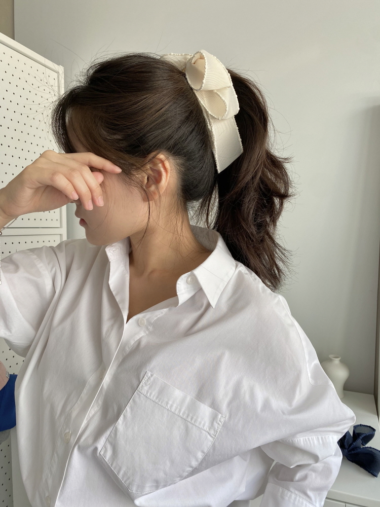 (8컬러) 폼폼 빅 리본 올림머리 바나나핀 헤어 집게 업스타일 핸드메이드 이미지 4