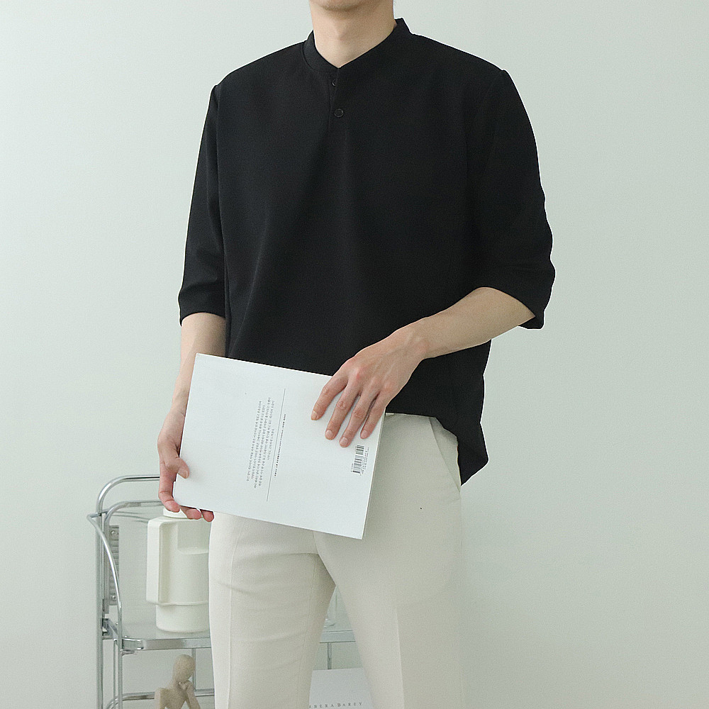 1+1 남자반팔티 구김없는 7부 헨리넥반팔 - 상세 이미지 2