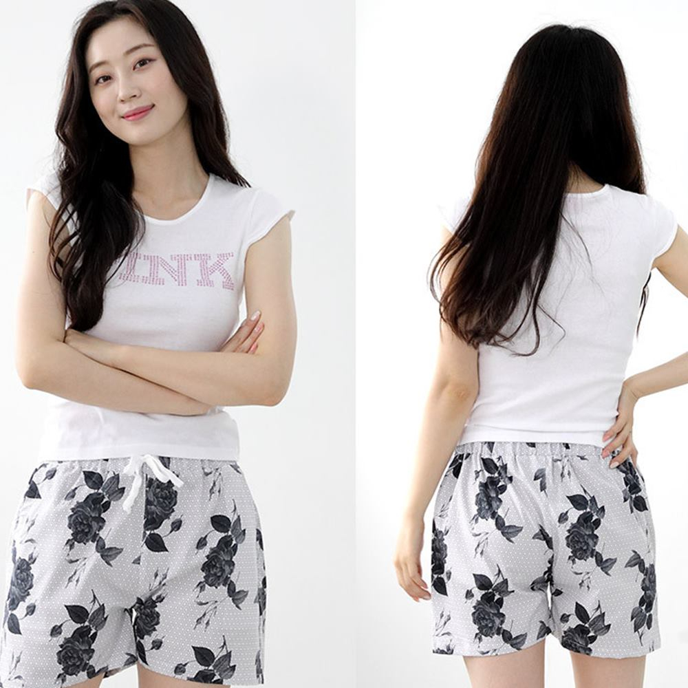 면 밴딩 반바지 스판 여성 4부 잠옷 휴가룩 팬츠 고무줄 - 상세 이미지 2