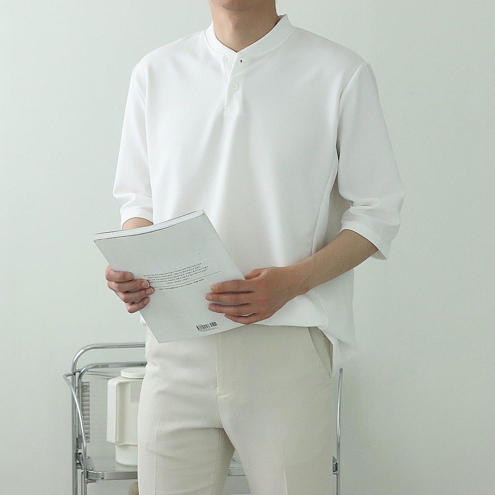 1+1 남자반팔티 구김없는 7부 헨리넥반팔 - 상세 이미지 3