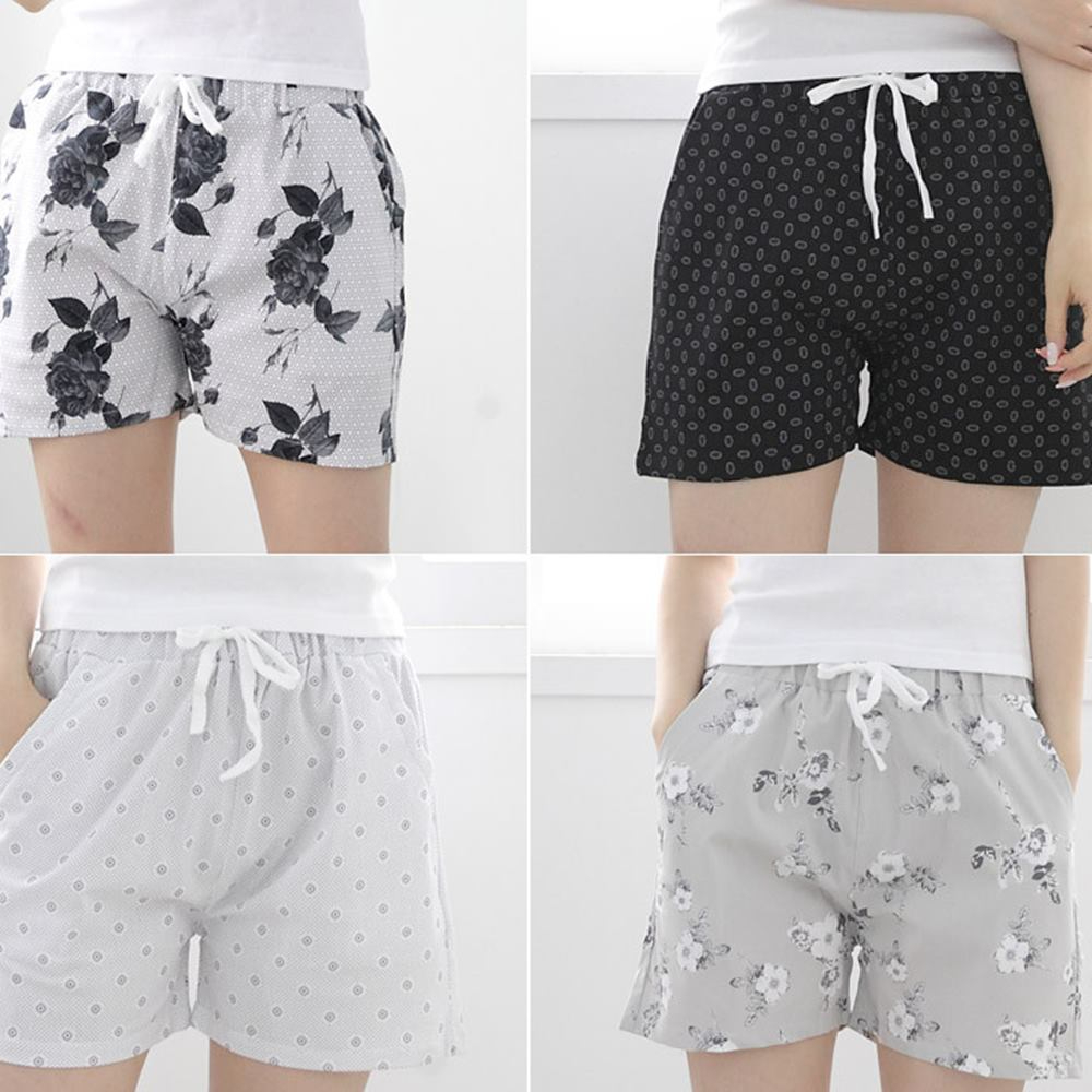 면 밴딩 반바지 스판 여성 4부 잠옷 휴가룩 팬츠 고무줄 - 상품 이미지