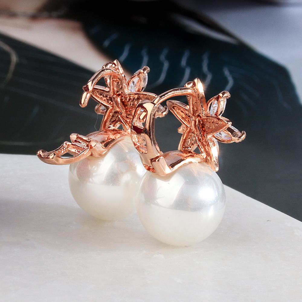 핵 진주 10미리 플라워 귀걸이 원터치 큐빅 한복 혼주 친구 생일 선물 순백 14K 18