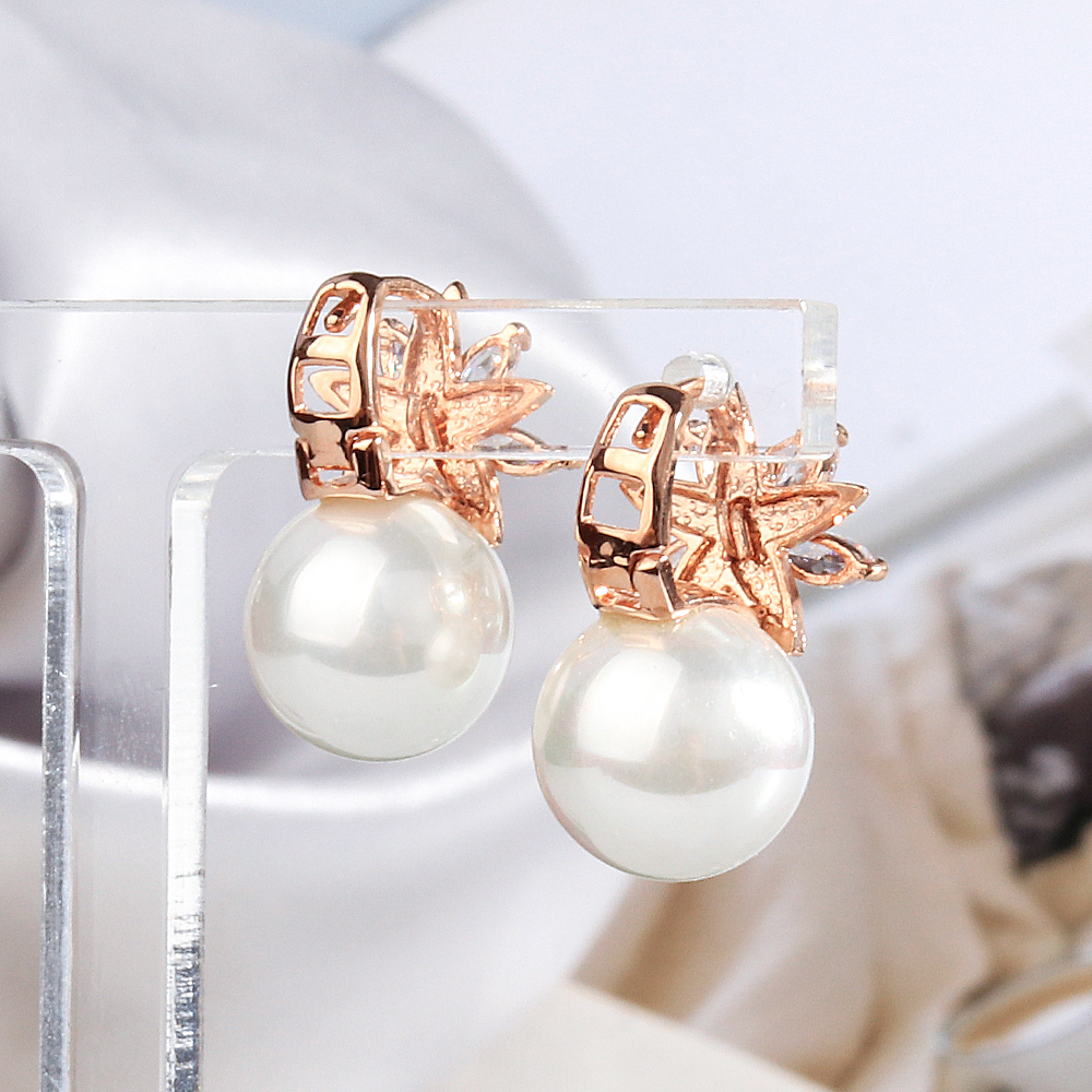 핵 진주 10미리 플라워 귀걸이 원터치 큐빅 한복 혼주 친구 생일 선물 순백 14K 18