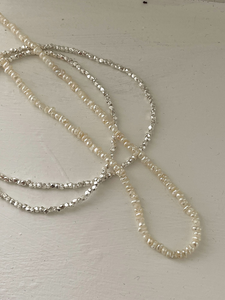 셀프러브 매트 실버 볼 네크리스 - 925실버 러프 샌드 실버비즈 레이어드 은목걸이 이미지 7