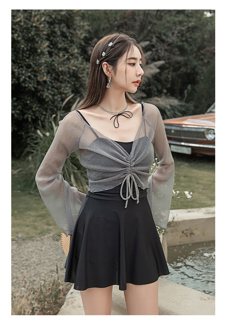 [L-5XL/빅사이즈] 여리여리 원피스 수영복 체형커버 긴팔 시스루 셔링 래쉬가드 커버업 + 2피스 세트 상세 이미지 9