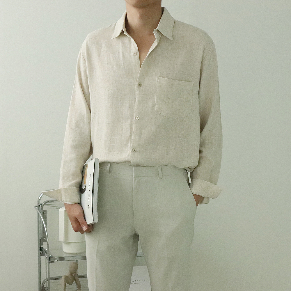남자린넨셔츠 오버핏 와이드카라 얇은 남자셔츠 - 상품 이미지