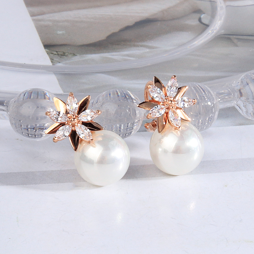 핵 진주 10미리 플라워 귀걸이 원터치 큐빅 한복 혼주 친구 생일 선물 순백 14K 18