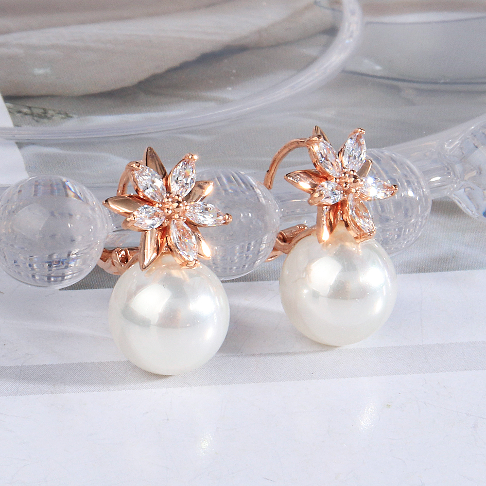 핵 진주 10미리 플라워 귀걸이 원터치 큐빅 한복 혼주 친구 생일 선물 순백 14K 18